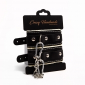 Черные скругленные наручники с мягкой бежевой подкладкой - Crazy Handmade - купить с доставкой в Химках