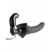 Черный страпон с вагинальной пробкой Deluxe Vibrating Penetrix Strap-On - 19 см. - Pipedream - купить с доставкой в Химках