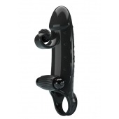 Черная вибронасадка на пенис с подхватом мошонки - 20 см. - Baile - в Химках купить с доставкой