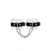 Бело-черные кожаные наручники с одним ремешком с люверсами - Pecado - купить с доставкой в Химках