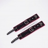 Черно-розовые кожаные оковы с розовой строчкой - Crazy Handmade - купить с доставкой в Химках