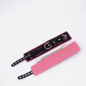 Черно-розовые кожаные оковы с розовой строчкой - Crazy Handmade - купить с доставкой в Химках