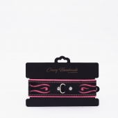 Черно-розовый кожаный ошейник с розовой строчкой - Crazy Handmade - купить с доставкой в Химках