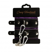Черно-фиолетовые скругленные наручники с мягкой подкладкой - Crazy Handmade - купить с доставкой в Химках