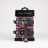 Черные кожаные оковы с розовой строчкой - Crazy Handmade - купить с доставкой в Химках