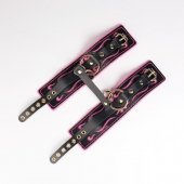 Черные кожаные оковы с розовой строчкой - Crazy Handmade - купить с доставкой в Химках