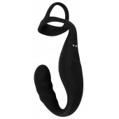 Черное эрекционное кольцо со стимуляцией промежности и анальной пробкой Cock Ring with RC Prostate Plug - Orion - в Химках купить с доставкой