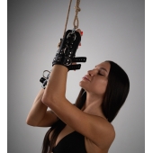 Черные высокие кожаные наручники для подвешивания - Crazy Handmade - купить с доставкой в Химках