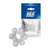 Прозрачное эластичное эрекционное кольцо с 6 шариками - Sex Expert - в Химках купить с доставкой