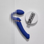 Синий безремневой страпон Multi Orgasm Bendable Strap-On size XL с клиторальной стимуляцией - Strap-on-me - купить с доставкой в Химках