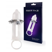 Эластичная насадка на пенис с подхватом мошонки и стимулирующими «ресничками» - Sextaz - в Химках купить с доставкой