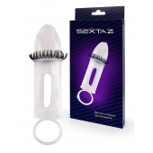 Закрытая насадка на пенис с подхватом мошонки и стимулирующими «ресничками» - Sextaz - в Химках купить с доставкой