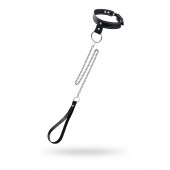 Черный узкий однослойный ошейник с серебристым поводком-цепочкой - Pecado - купить с доставкой в Химках