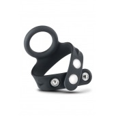 Черное эрекционное кольцо с подхватом мошонки на кнопках VS6 - Blush Novelties - в Химках купить с доставкой