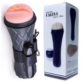 Телесный мастурбатор-вагина в черной колбе с вибрацией - Boys of Toys - в Химках купить с доставкой