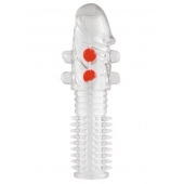 Гелевая прозрачная насадка с шариками и шипами - 14 см. - Toyfa Basic - в Химках купить с доставкой