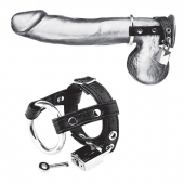 Утяжка на пенис на замочке Duo Cock And Ball Lock - BlueLine - купить с доставкой в Химках