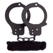 Чёрные наручники из листового металла в комплекте с веревкой BONDX METAL CUFFS LOVE ROPE SET - Dream Toys - купить с доставкой в Химках