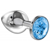 Большая серебристая анальная пробка Diamond Light blue Sparkle Large с голубым кристаллом - 8 см. - Lola Games - купить с доставкой в Химках