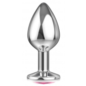 Большая серебристая анальная пробка Diamond Pink Sparkle Large с розовым кристаллом - 8 см. - Lola Games - купить с доставкой в Химках