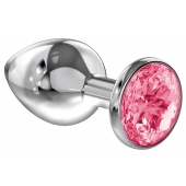 Большая серебристая анальная пробка Diamond Pink Sparkle Large с розовым кристаллом - 8 см. - Lola Games - купить с доставкой в Химках