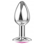 Малая серебристая анальная пробка Diamond Pink Sparkle Small с розовым кристаллом - 7 см. - Lola Games - купить с доставкой в Химках