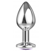 Большая серебристая анальная пробка Diamond Purple Sparkle Large с фиолетовым кристаллом - 8 см. - Lola Games - купить с доставкой в Химках