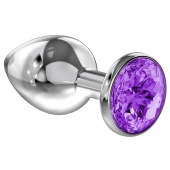 Большая серебристая анальная пробка Diamond Purple Sparkle Large с фиолетовым кристаллом - 8 см. - Lola Games - купить с доставкой в Химках