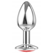 Малая серебристая анальная пробка Diamond Red Sparkle Small с красным кристаллом - 7 см. - Lola Games - купить с доставкой в Химках