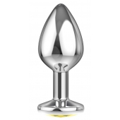 Большая серебристая анальная пробка Diamond Yellow Sparkle Large с жёлтым кристаллом - 8 см. - Lola Games - купить с доставкой в Химках