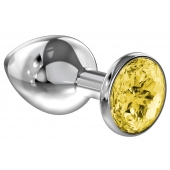 Большая серебристая анальная пробка Diamond Yellow Sparkle Large с жёлтым кристаллом - 8 см. - Lola Games - купить с доставкой в Химках