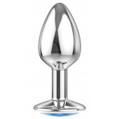 Малая серебристая анальная пробка Diamond Light blue Sparkle Small с голубым кристаллом - 7 см. - Lola Games - купить с доставкой в Химках