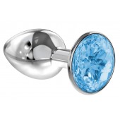 Малая серебристая анальная пробка Diamond Light blue Sparkle Small с голубым кристаллом - 7 см. - Lola Games - купить с доставкой в Химках