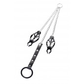 Черно-серебристые зажимы для сосков с кольцом для пениса TOYFA Metal - ToyFa - купить с доставкой в Химках