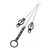 Черно-серебристые зажимы для сосков с кольцом для пениса TOYFA Metal - ToyFa - купить с доставкой в Химках