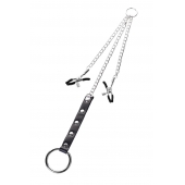 Серебристо-чёрные зажимы для сосков с кольцом для пениса TOYFA Metal - ToyFa - купить с доставкой в Химках