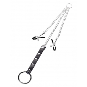 Серебристо-чёрные зажимы для сосков с кольцом для пениса TOYFA Metal - ToyFa - купить с доставкой в Химках