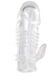 Прозрачная гелевая насадка с шипами и клиторальным отростком - 13 см. - Toyfa Basic - в Химках купить с доставкой
