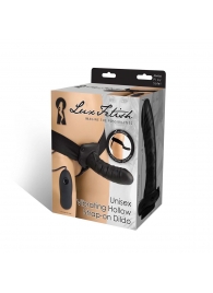 Чёрный полый страпон с вибрацией Unisex Vibrating Hollow Strap-On - 14 см. - Lux Fetish - купить с доставкой в Химках