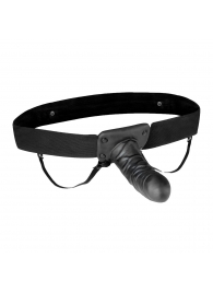 Чёрный полый страпон с вибрацией Unisex Vibrating Hollow Strap-On - 14 см. - Lux Fetish - купить с доставкой в Химках