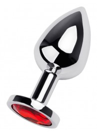 Серебристая коническая анальная пробка с красным кристаллом - 8 см. - ToyFa - купить с доставкой в Химках