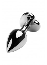 Серебристая коническая анальная пробка с красным кристаллом-сердечком - 7 см. - ToyFa - купить с доставкой в Химках