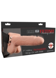 Телесный перезаряжаемый вибрострапон 7  Hollow Rechargeable Strap-on with Balls - 20,3 см. - Pipedream - купить с доставкой в Химках