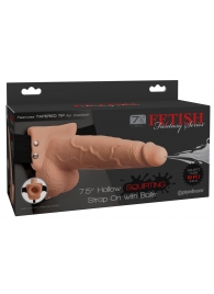 Телесный полый страпон с имитацией эякуляции 7.5  Hollow Squirting Strap-On with Balls Flesh - 21,6 см. - Pipedream - купить с доставкой в Химках