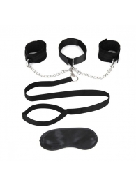 Чёрный ошейник с наручниками и поводком Collar Cuffs   Leash Set - Lux Fetish - купить с доставкой в Химках