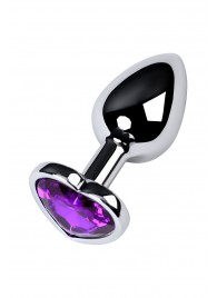 Серебристая коническая анальная пробка с фиолетовым кристаллом-сердечком - 7 см. - ToyFa - купить с доставкой в Химках