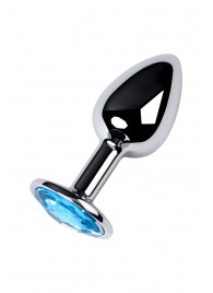 Серебристая конусовидная анальная пробка с голубым кристаллом - 7 см. - ToyFa - купить с доставкой в Химках