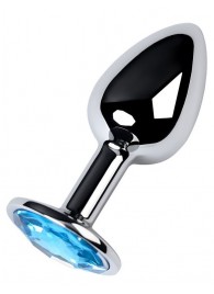 Серебристая конусовидная анальная пробка с голубым кристаллом - 7 см. - ToyFa - купить с доставкой в Химках