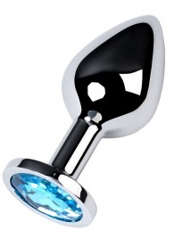 Серебристая конусовидная анальная пробка с голубым кристаллом - 8 см. - ToyFa - купить с доставкой в Химках