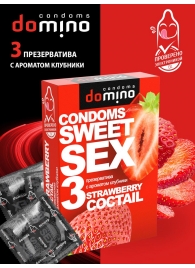 Презервативы для орального секса DOMINO Sweet Sex с ароматом клубничного коктейля  - 3 шт. - Domino - купить с доставкой в Химках